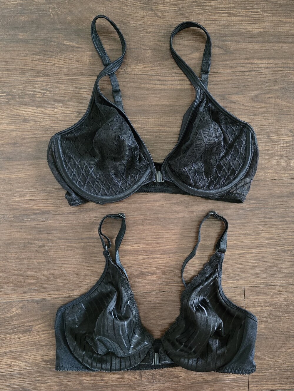 Vintage Warner's Front Clasp Black Unlined Bras 34B Set Of 2
